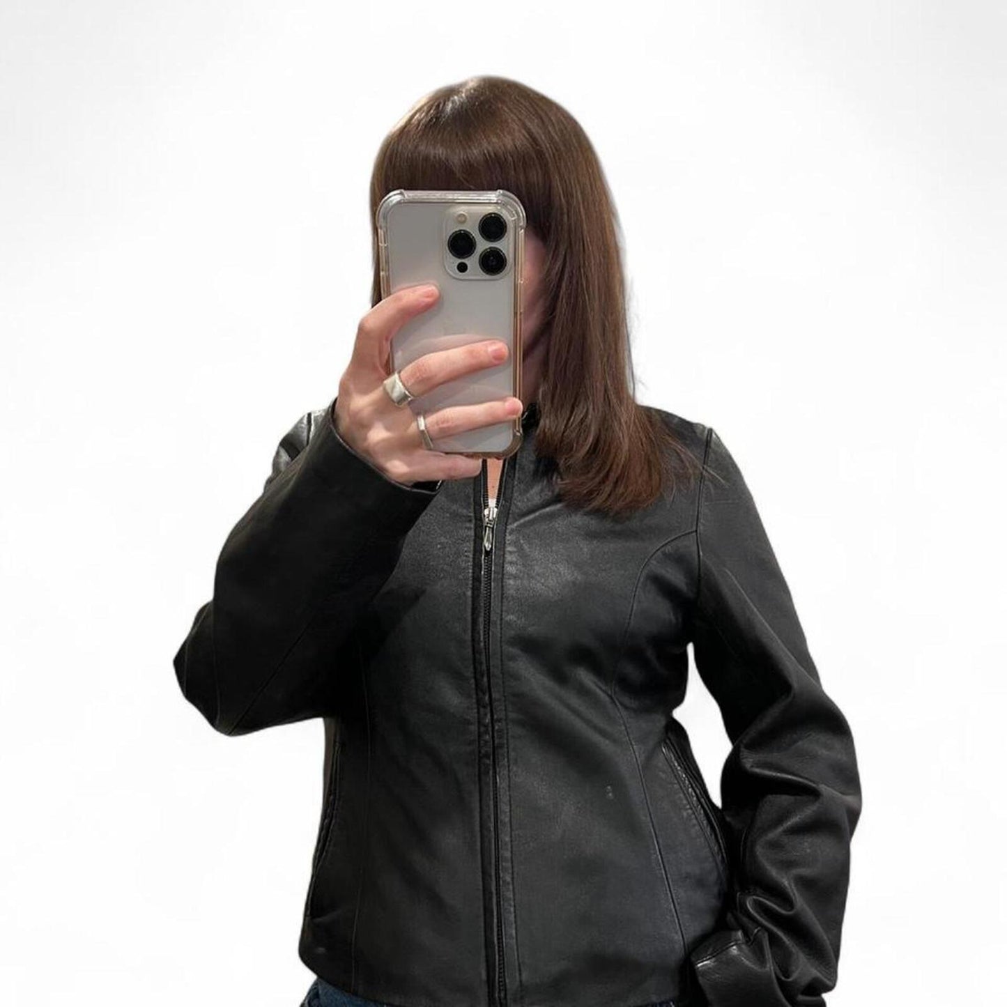 Vintage 90s Genuine Leather Black Zip Jacket Fitted