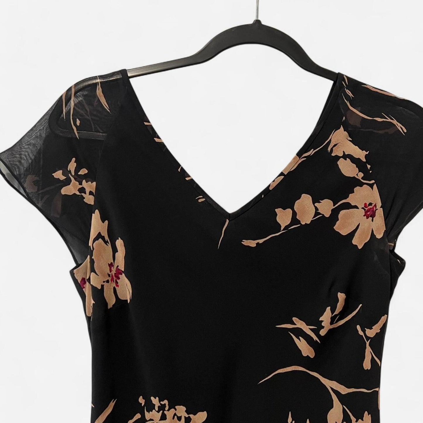 Vintage Silk Floral Midi Dress 2 Black Minimal Y2K