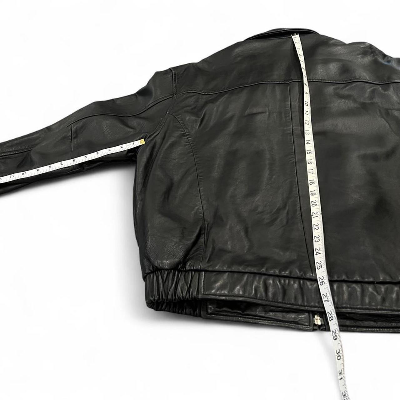 Vintage Black Leather Bomber Jacket Oversized Zip Front L