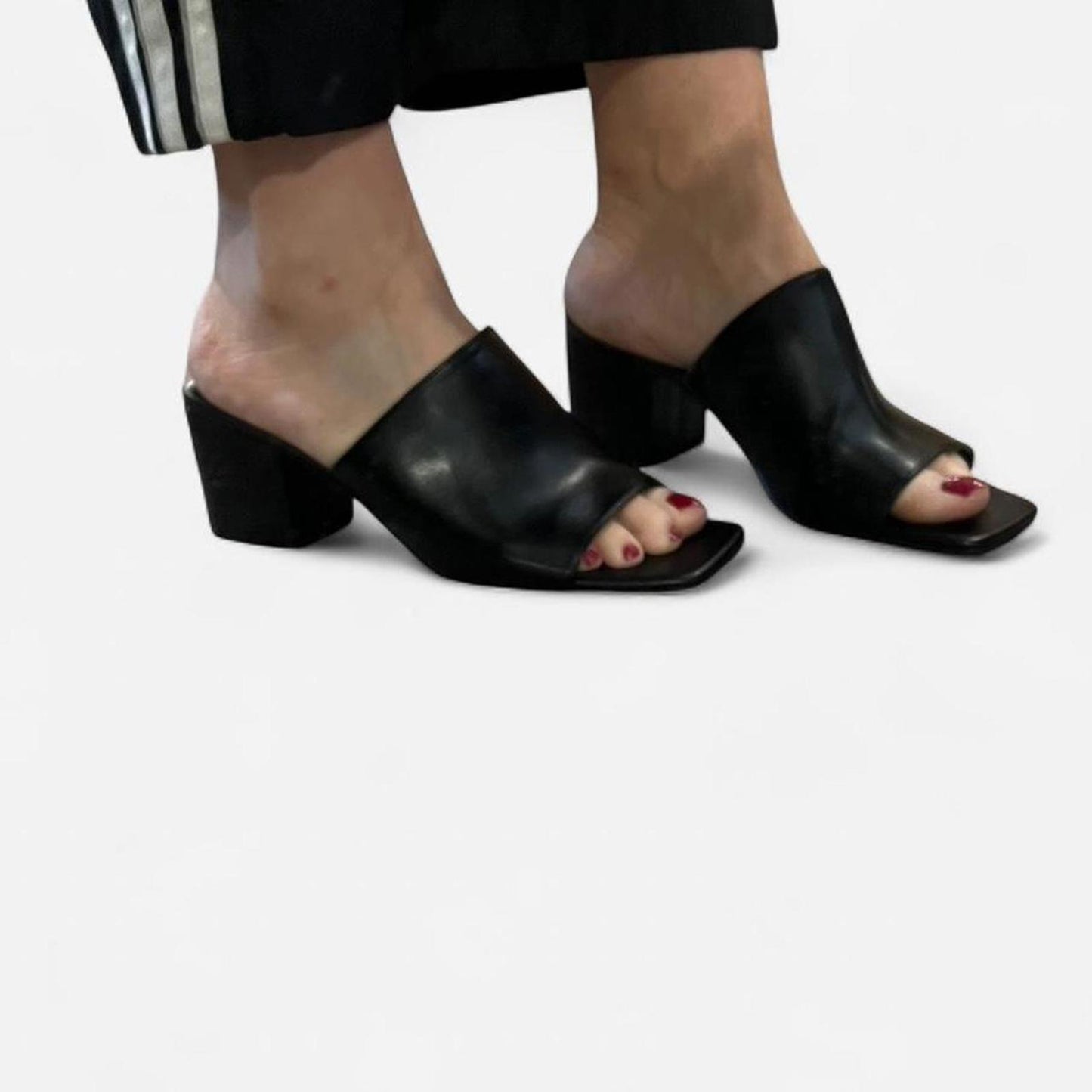 Black Square Toe Mule Heels