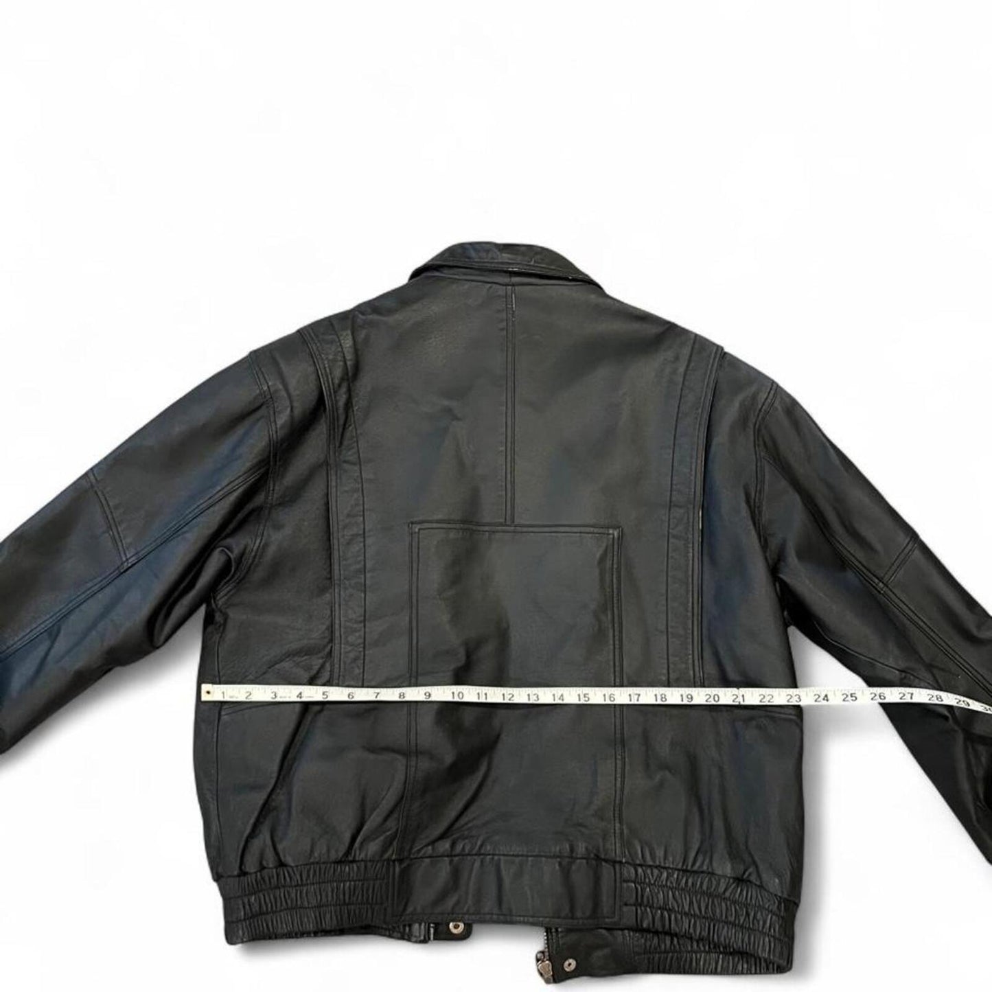 Vintage 90s Black Leather Bomber Jacket Oversized Genuine Leather Coat