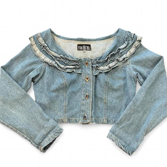 Vintage Y2K Denim Ruffle Corset Top USA Made