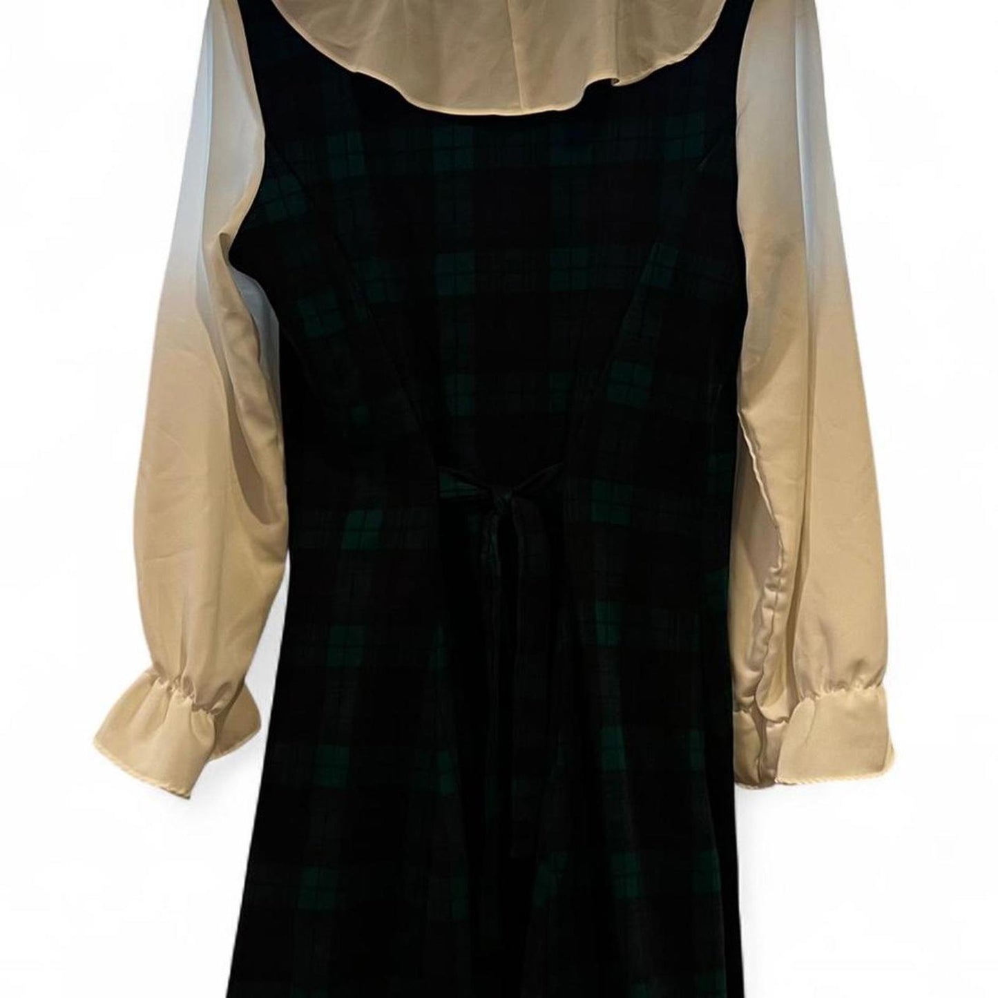 Vintage Plaid Babydoll Dress w Ruffle Collar