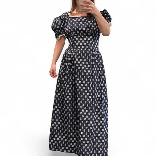 Vintage Prairie Maxi Dress Navy Floral Cottagecore
