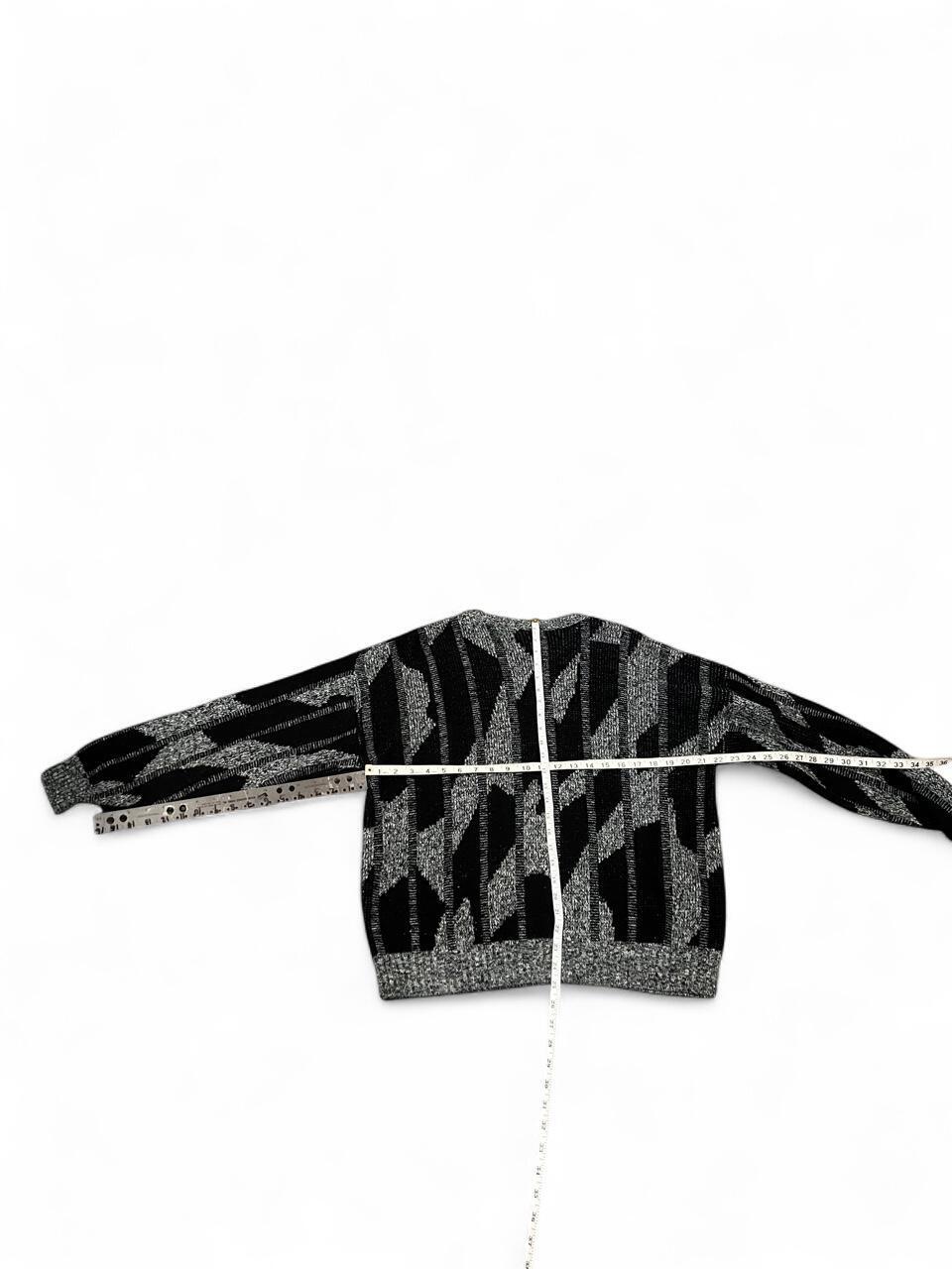 Vintage 90s Black Gray Abstract Knit Grandpa Sweater Made in USA