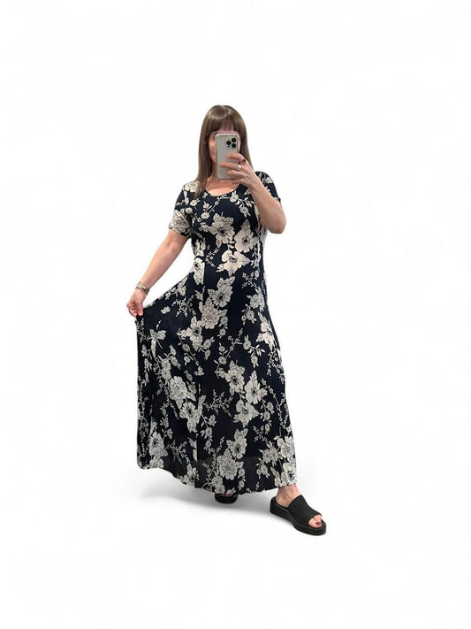 Vintage 90s Floral Maxi Dress | Cottagecore Dress M