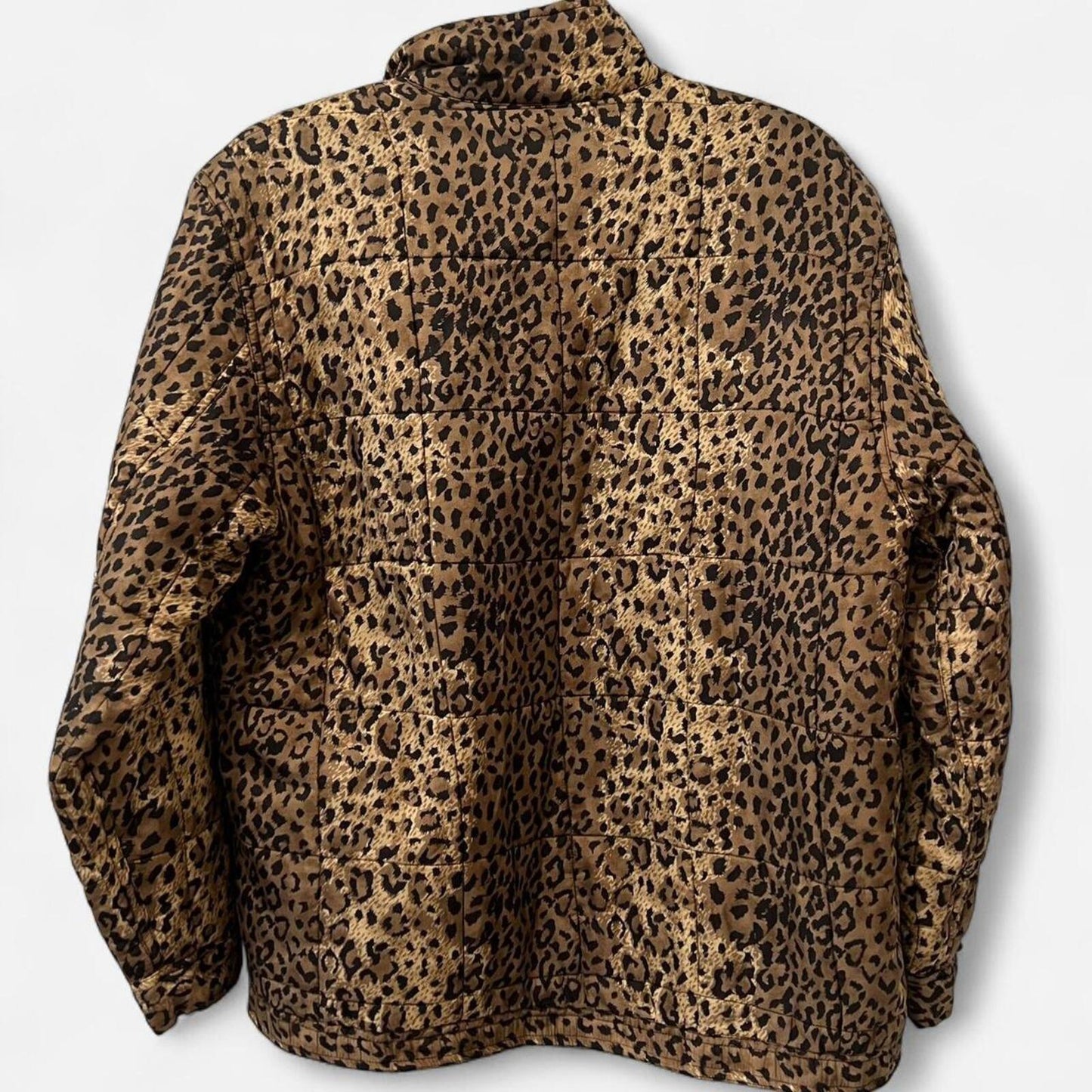 Vintage Silk Leopard Print Jacket M Quilted Y2K Oversized