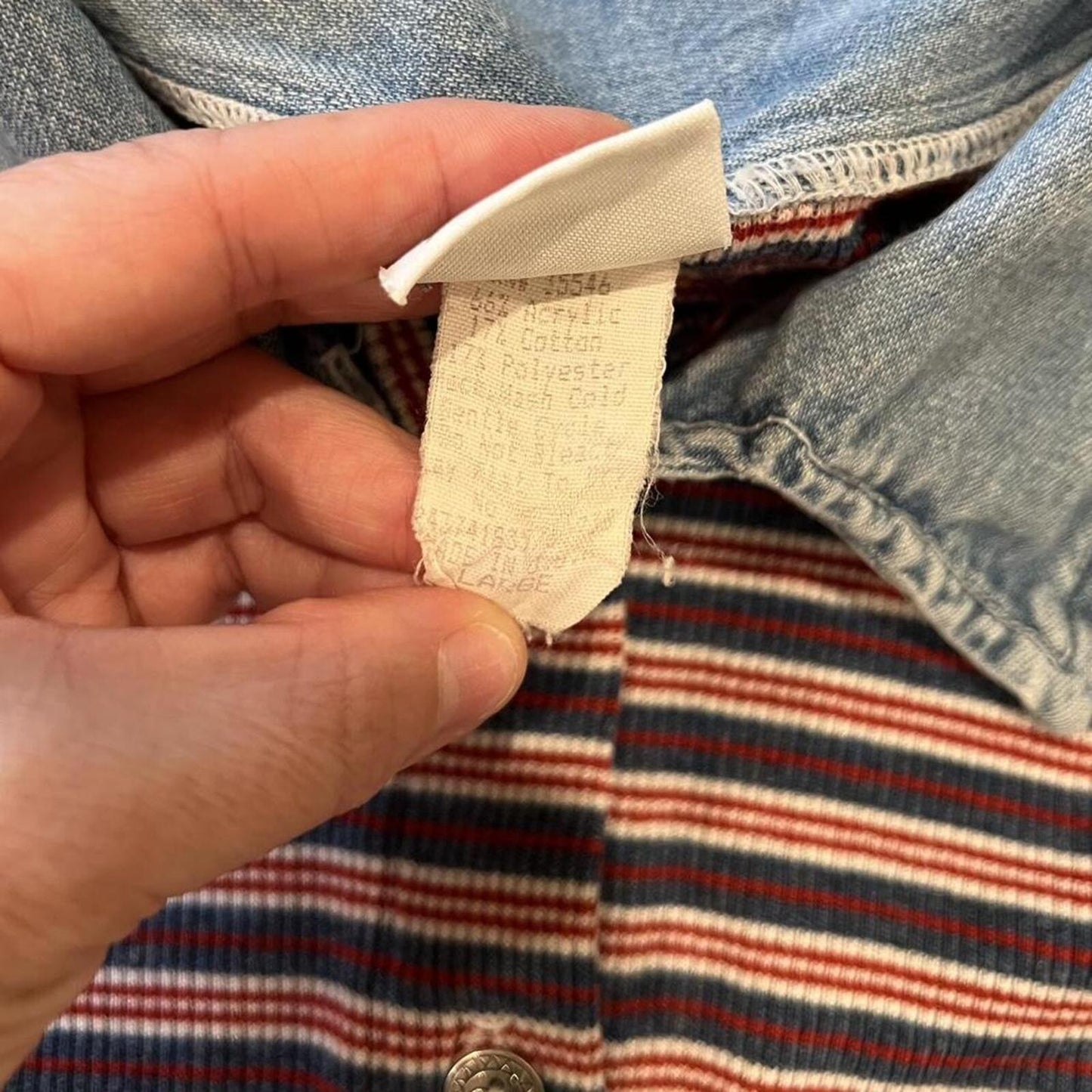 Vintage Y2K striped ribbed button up top with denim collar
