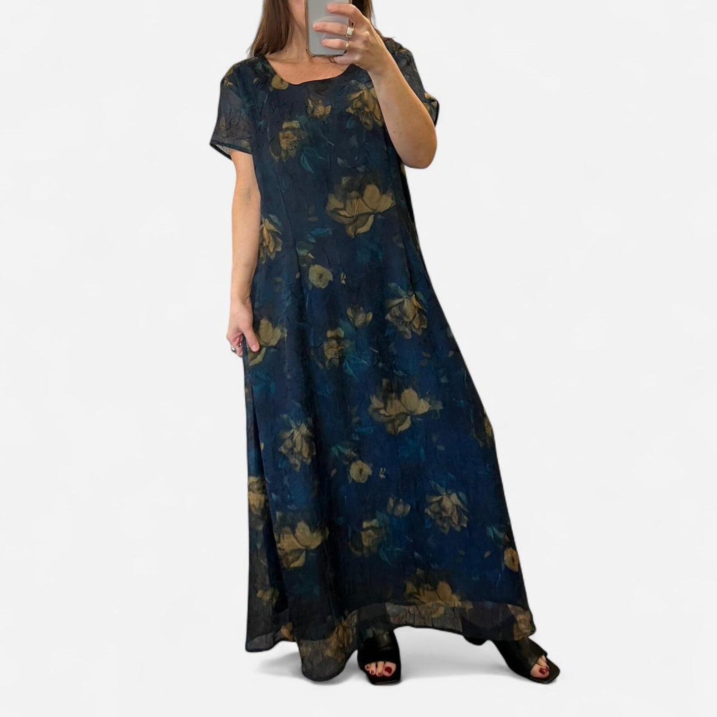 Vintage 90s Romantic Sheer Layer Floral Maxi Dress