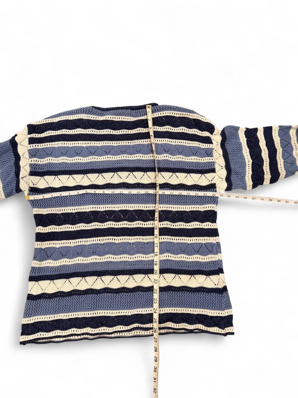 Vintage 90s Blue Open Knit Striped Sweater