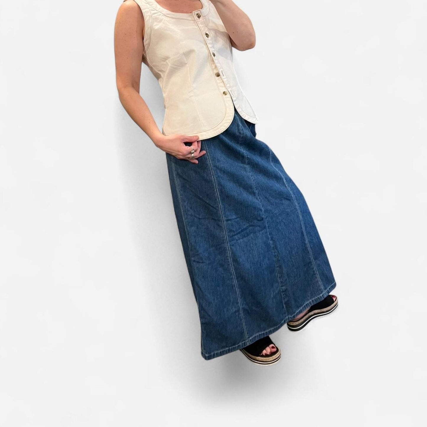 Vintage Y2K Denim Maxi Skirt A-Line