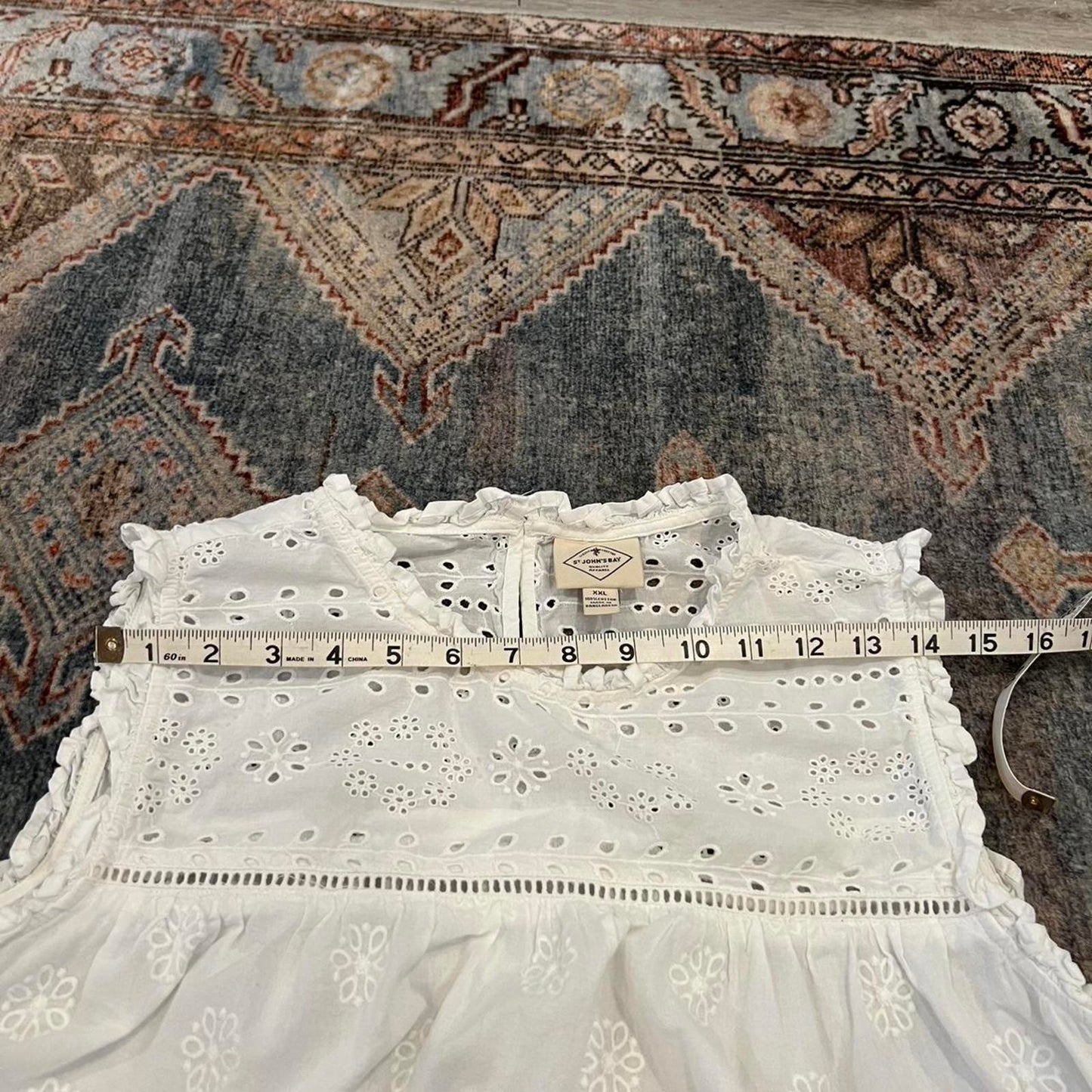 White Eyelet Cotton Sleeveless Blouse