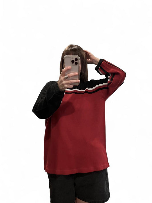 Vintage Y2K Skater Red & Black Striped Knit Sweater Oversized