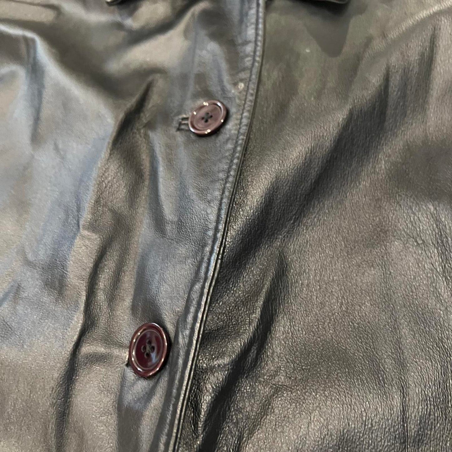 Vintage 90’s Black Leather Trench Coat Minimal Midi Jacket L