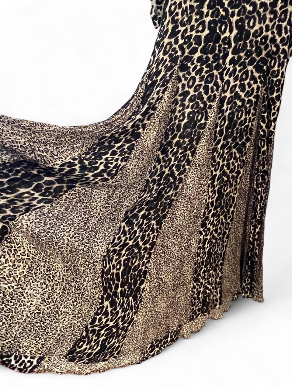Vintage 90s Leopard Print Maxi Dress Boho Grunge Sheer Flowy S
