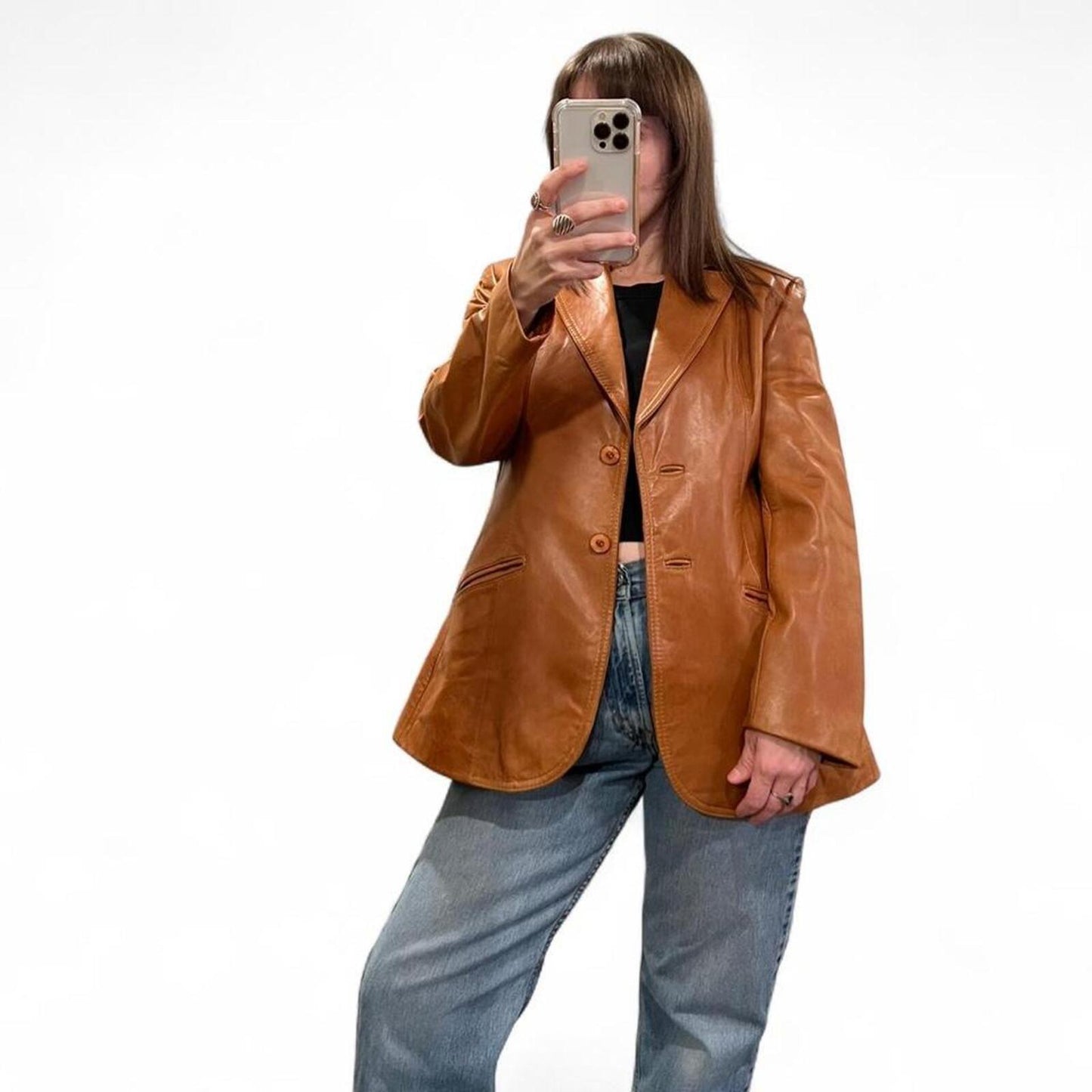 Vintage 90’s cognac leather blazer jacket