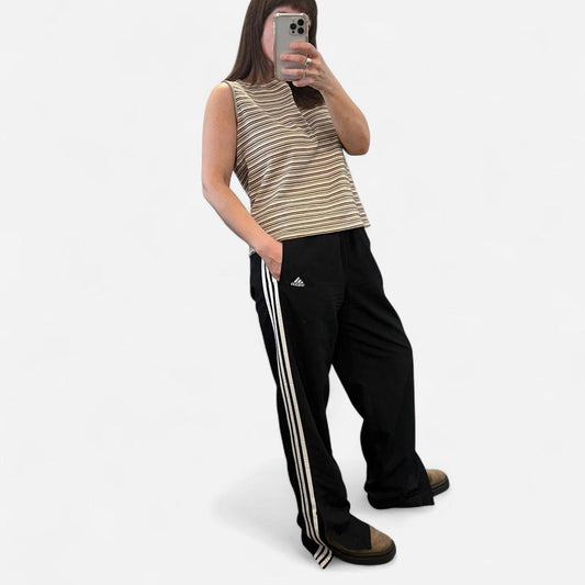 Adidas Black 3 Stripe Windbreaker Track Pants Wide Leg Y2K