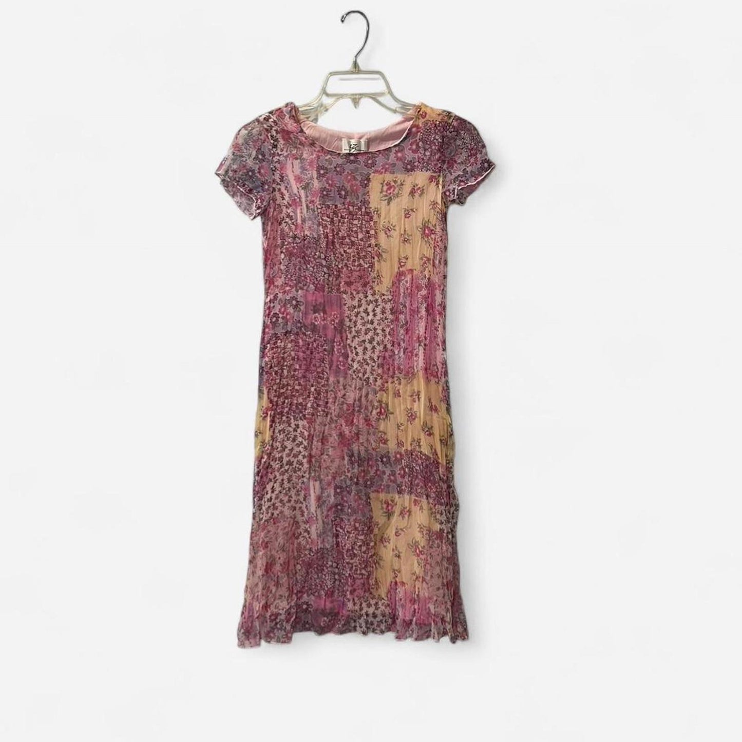 Vintage Y2K Patchwork Floral Mesh Dress