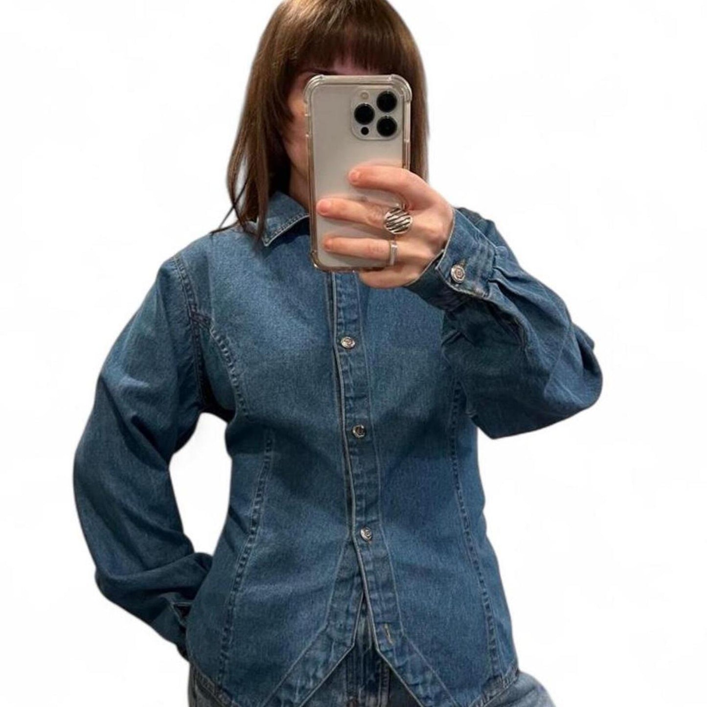 Vintage Y2K Denim Button Front Shirt Jacket Top