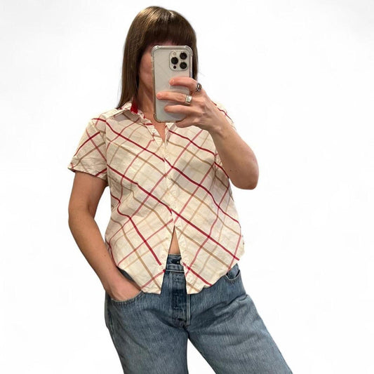 Vintage Y2K Plaid Short Sleeve Button Up Top