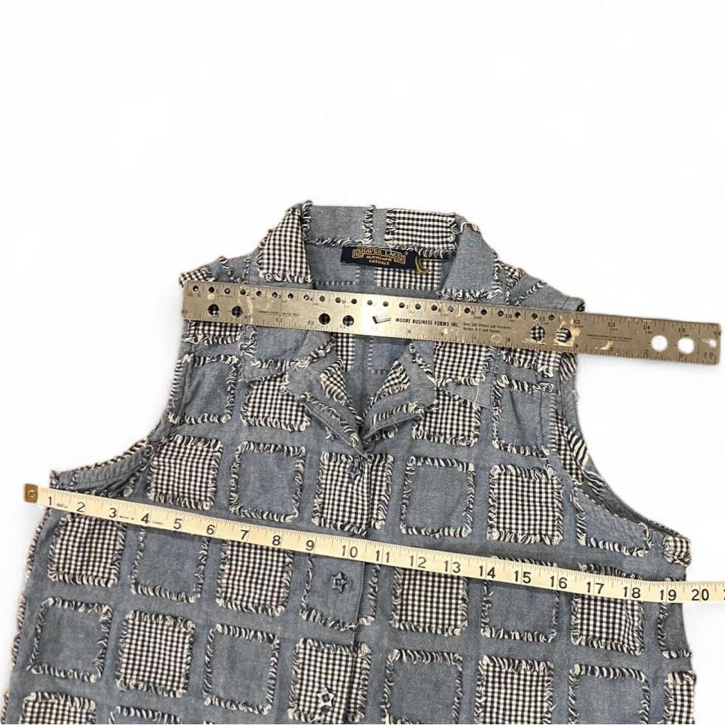 Vintage 90s Patchwork Gingham Denim Button Up Vest