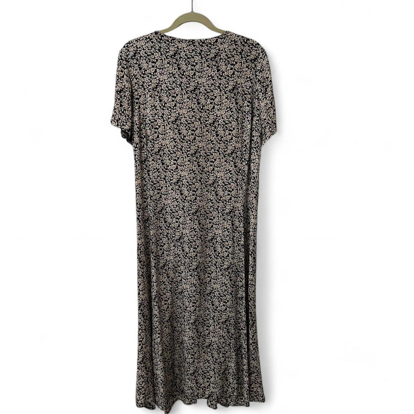 Vintage 90s Black Floral Button Front Maxi Dress