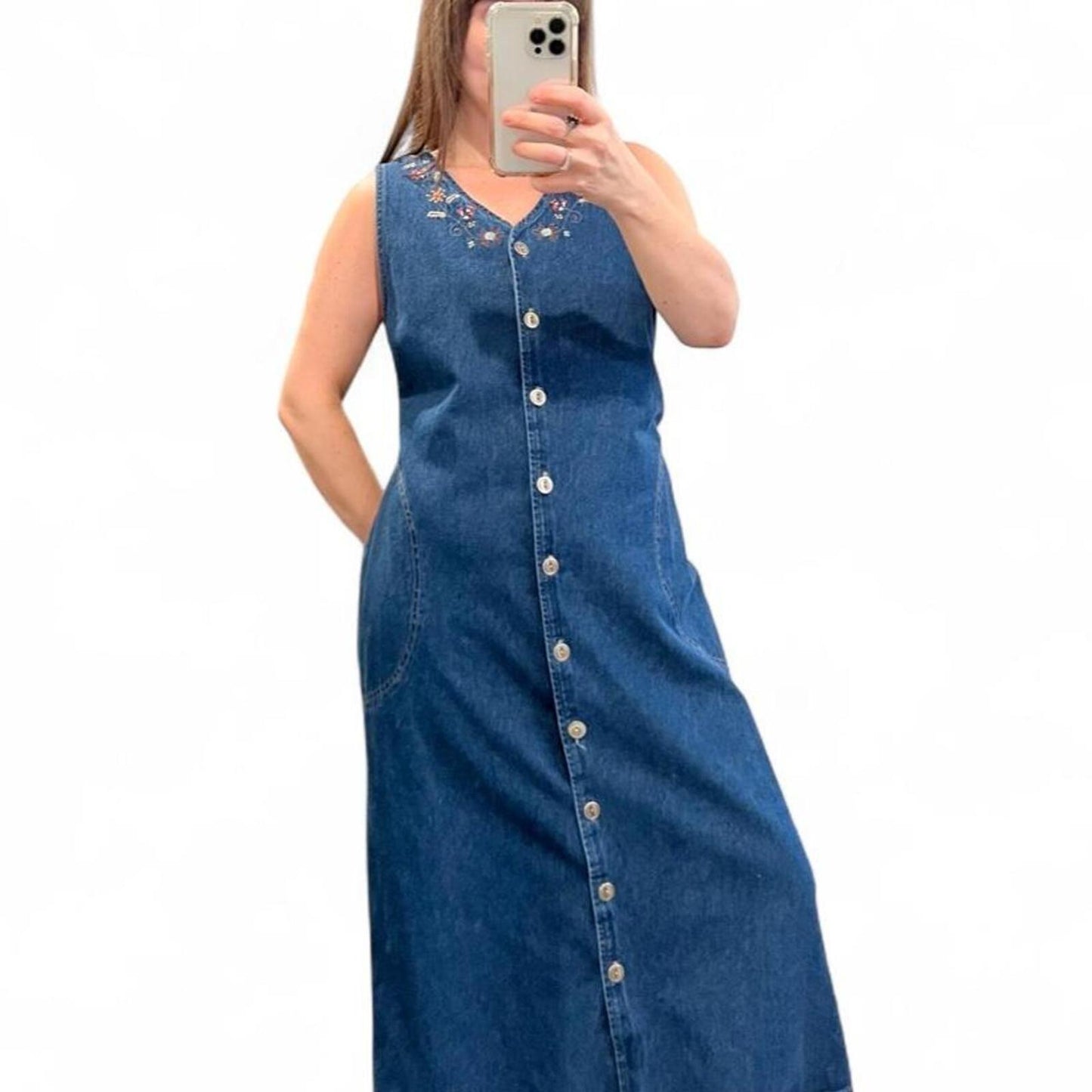Vintage 90s Embroidered Denim Dress