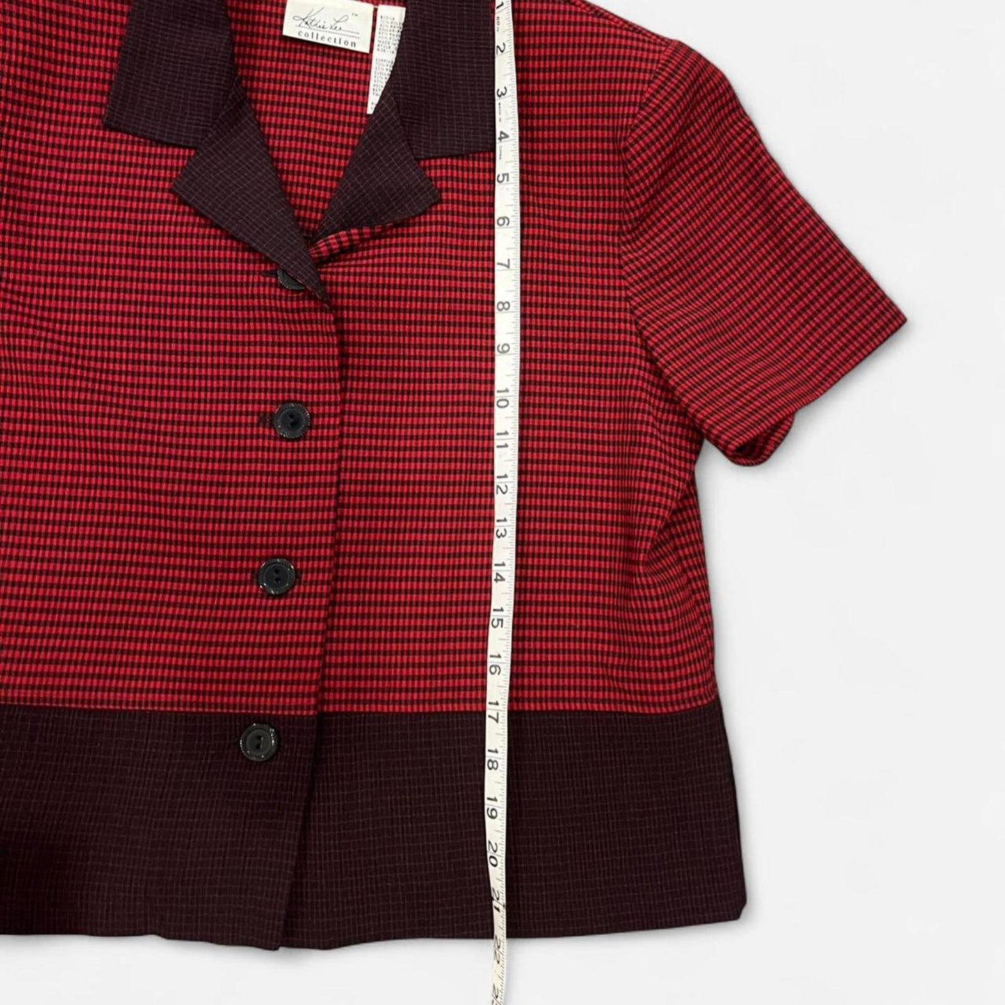 Vintage 90s Red Gingham Blouse Button Front Top