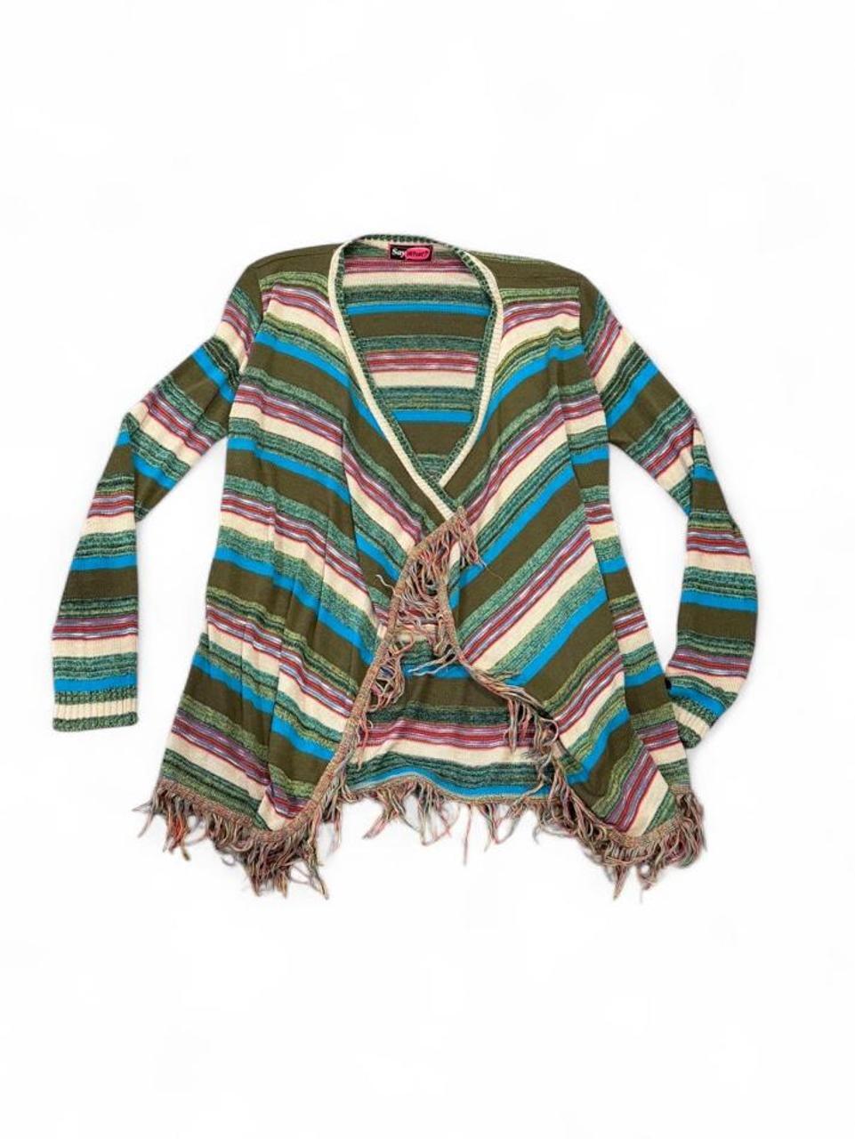 Vintage Y2K Striped Fringe Cardigan