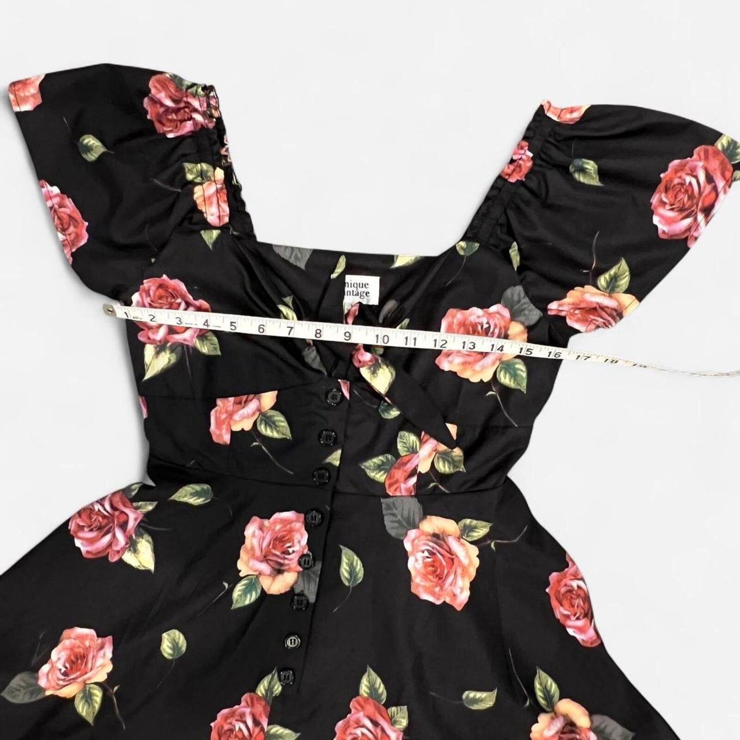 Vintage Y2K Rose Print Midi Dress Tie Front