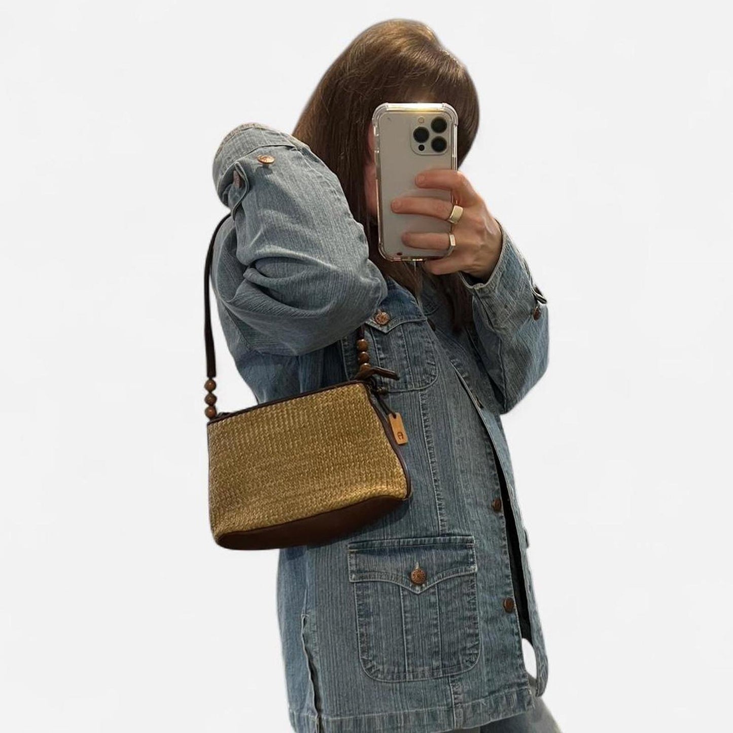 Vintage Woven Leather Trim Mini Purse