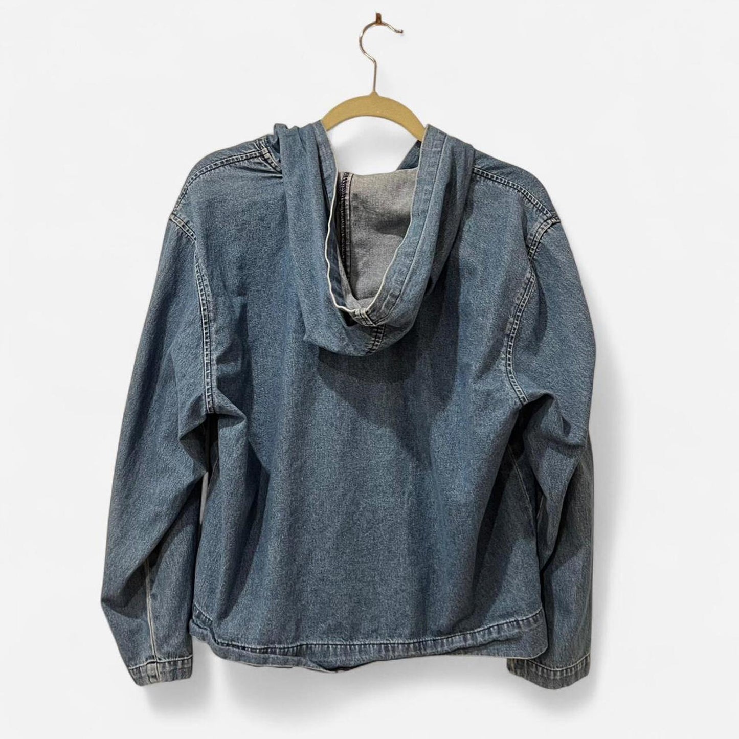 Vintage 90s Denim Hooded Jacket – Zip Front Cotton Jacket