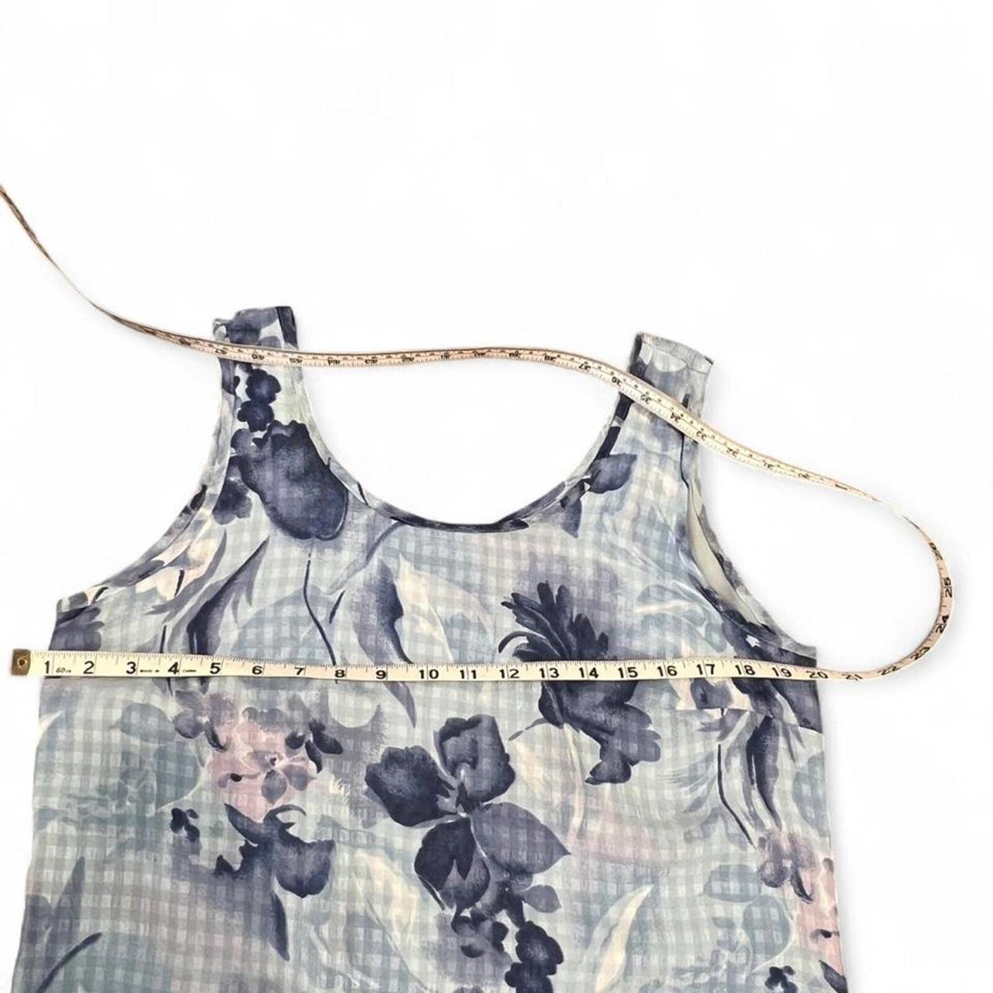 Vintage Y2K Blue Floral Maxi Dress Sheer Overlay