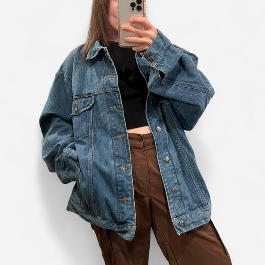 Vintage Y2K Oversized Denim Trucker Jacket XL Faded Wash
