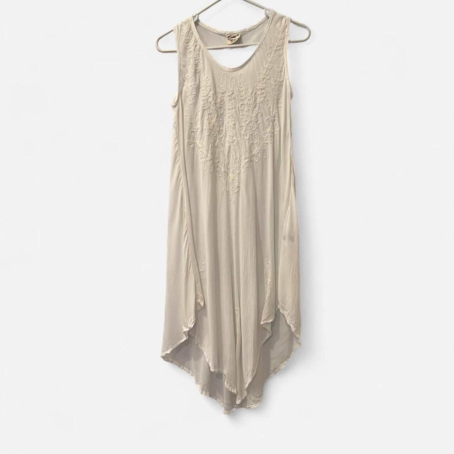 Vintage White Embroidered Boho Dress Sheer Flowy