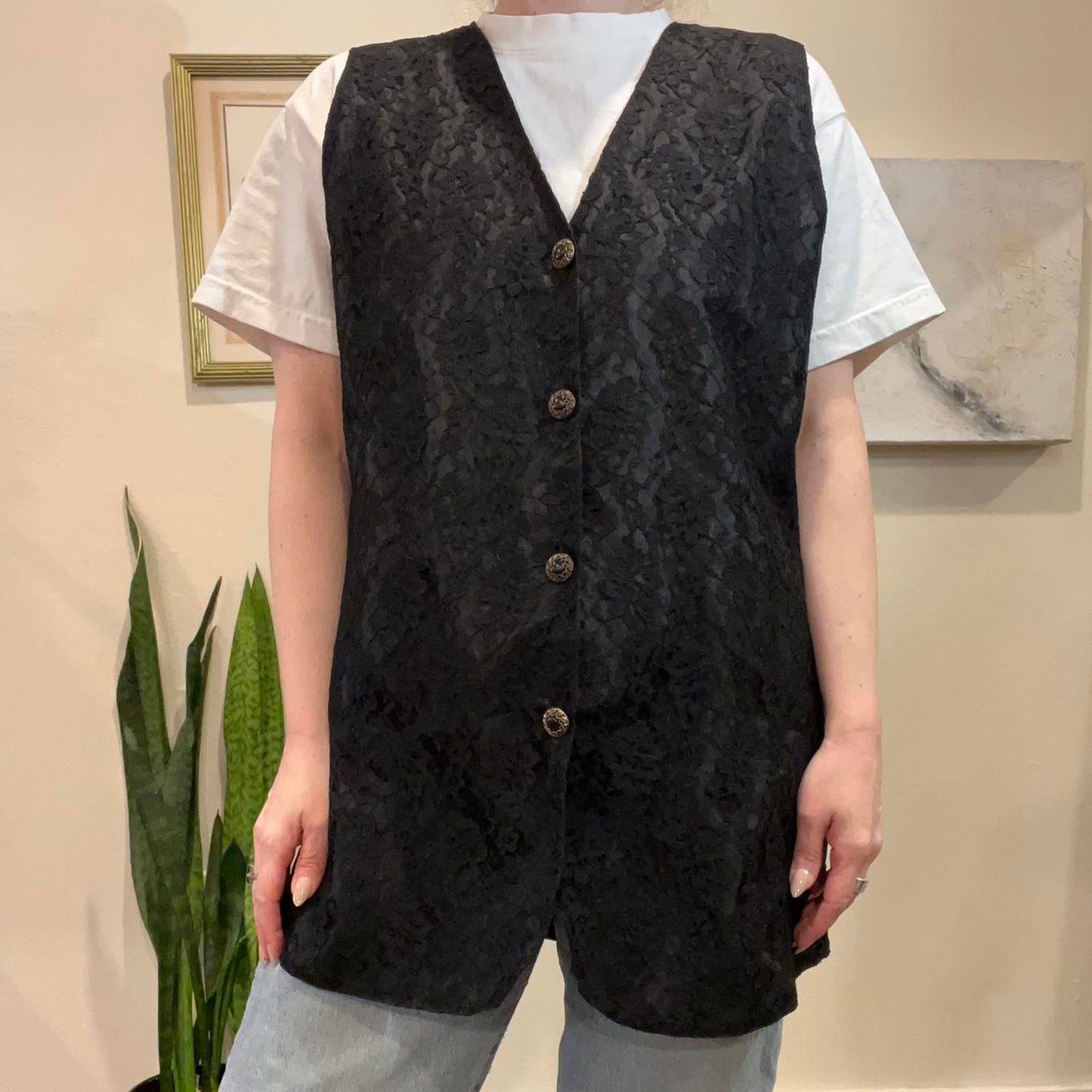 Vintage 90s Black Lace Vest