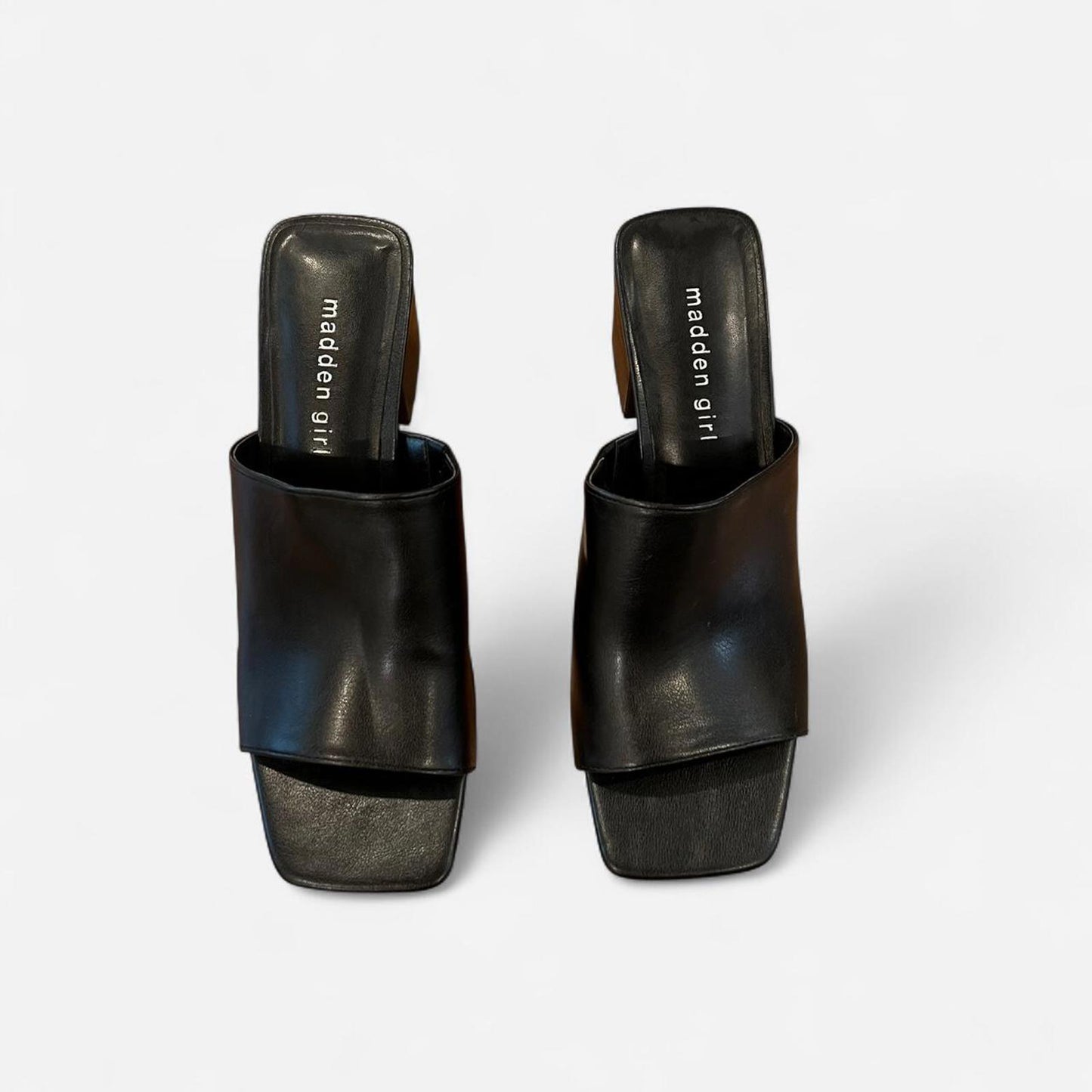 Black Square Toe Mule Heels