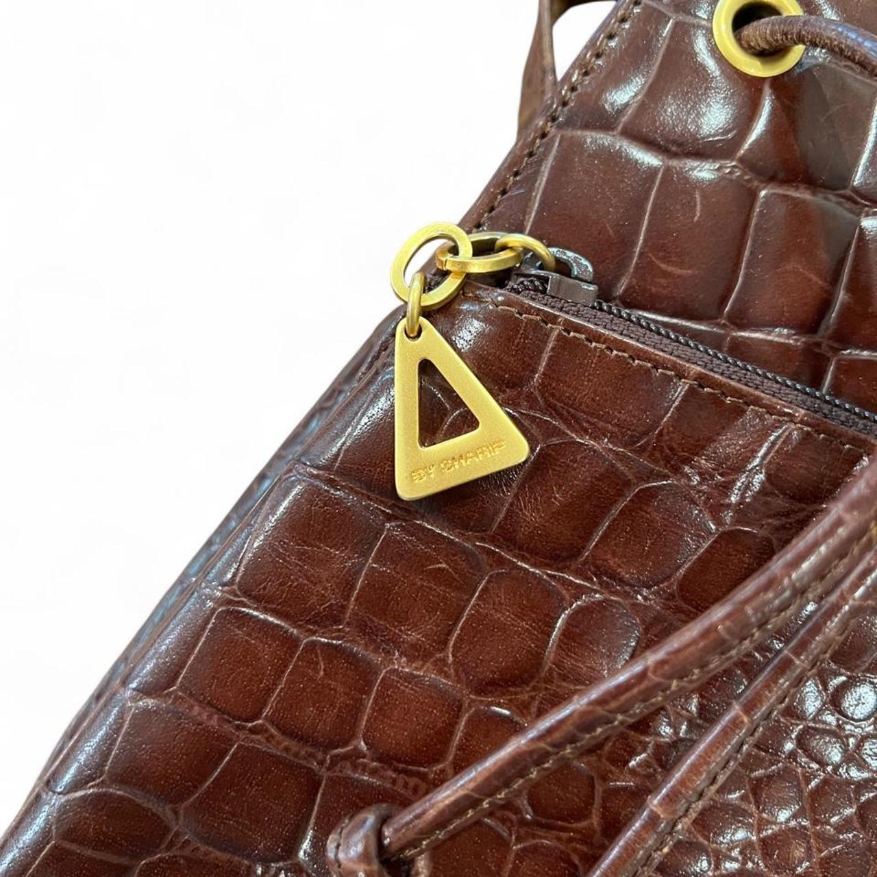 Vintage 90s Brown Croc Embossed Genuine Leather Bucket Bag Y2K Crossbody Purse