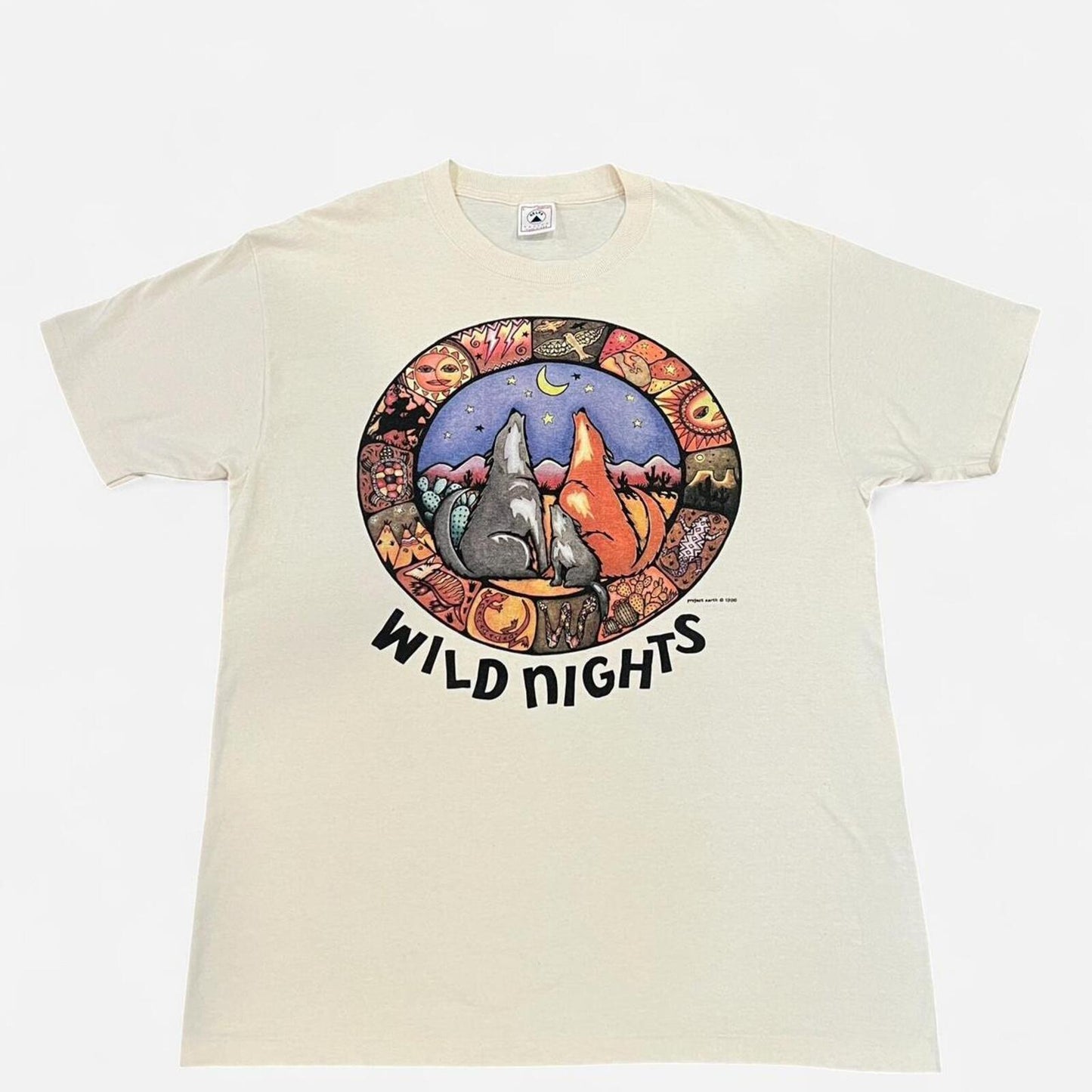 Vintage 90’s Project Earth Wild Nights Wolf Graphic Tee Made USA