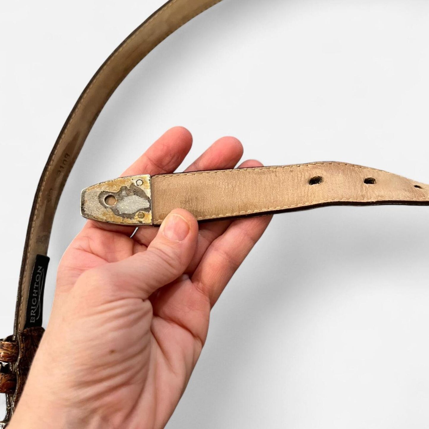 Vintage Brighton Croc Embossed Leather Belt Western Boho