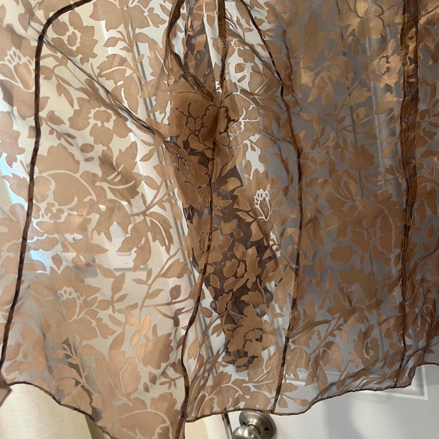 Vintage 90s Romantic Brown Sheer Floral Ruffle Blouse
