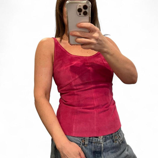 Vintage Y2K Pink Suede Leather Tank Top
