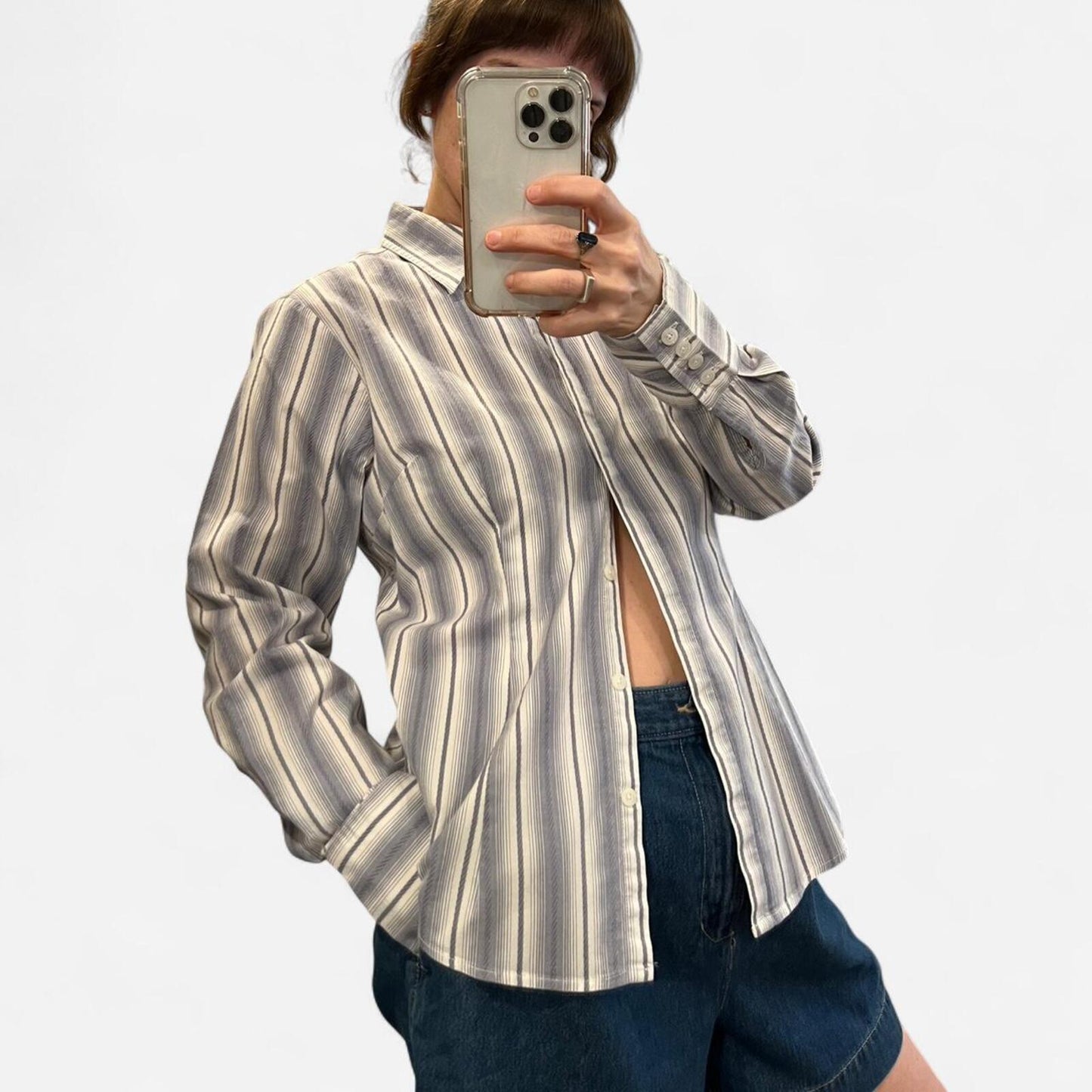Y2K Striped Fitted Button Up Shirt