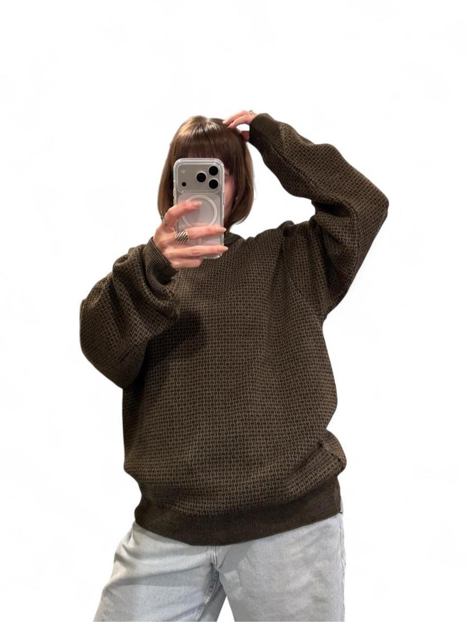 Vintage 90s Brown Micro Knit Oversized Sweater
