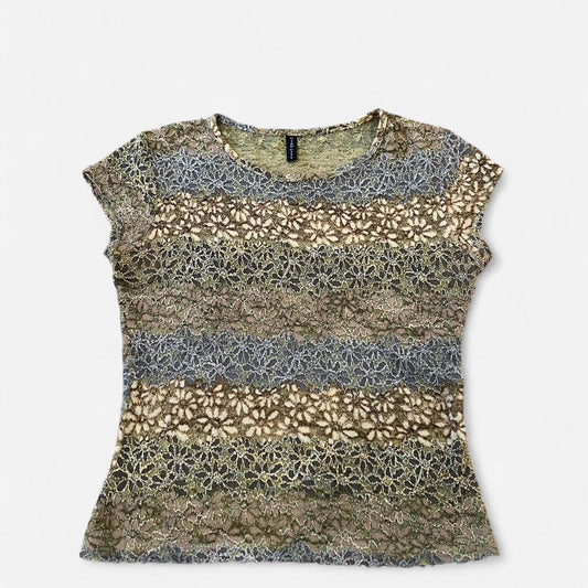 Y2K Sheer Lace Top Fairy Grunge Mesh Floral Stretch Tee