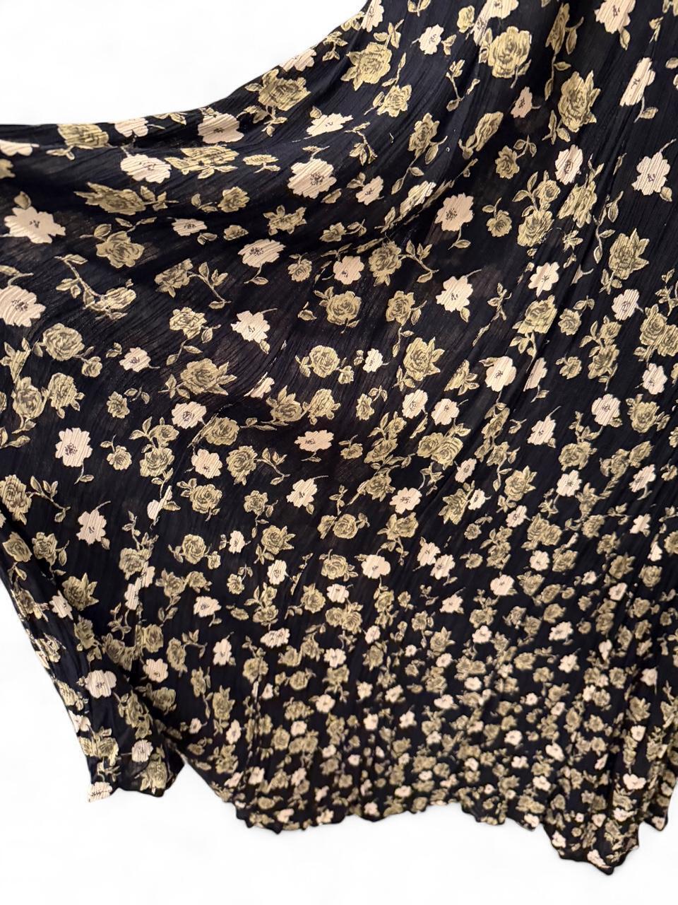 Vintage 90s Black Floral Maxi Dress