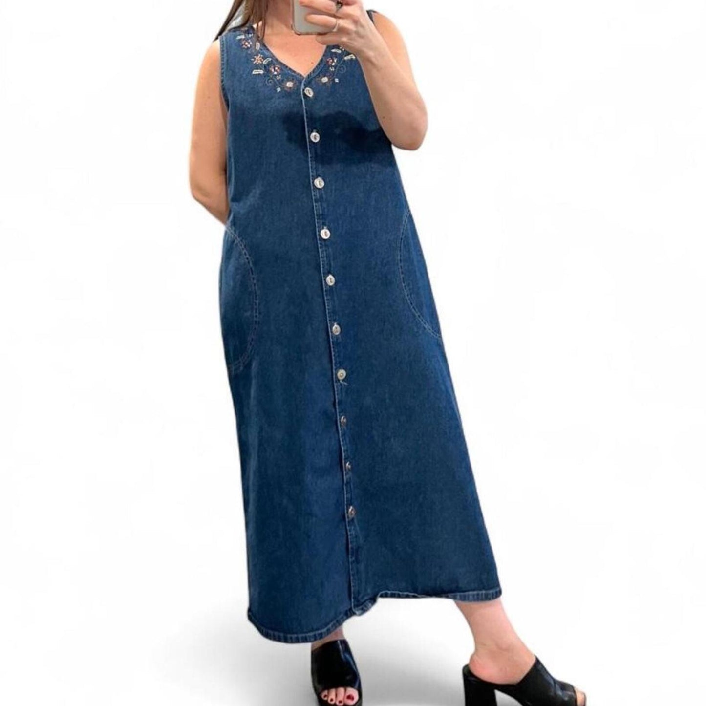 Vintage 90s Embroidered Denim Dress