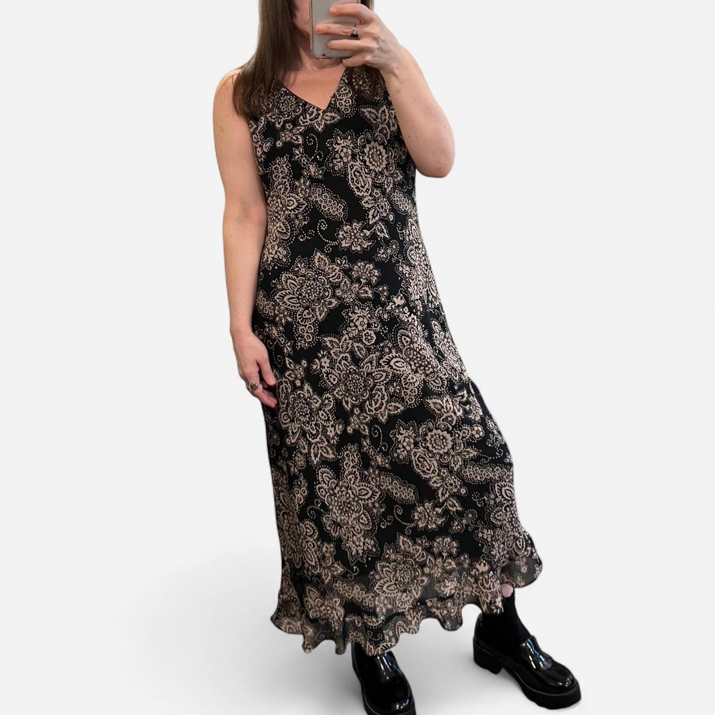 Vintage 90’s Black Floral Midi Dress