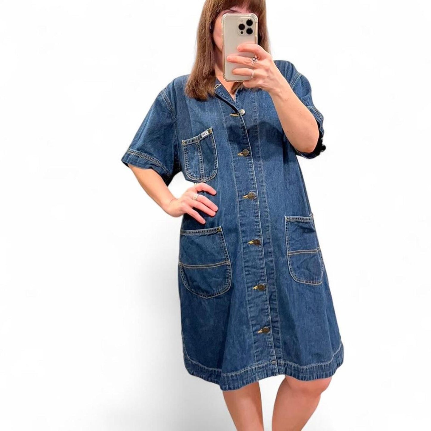 Vintage Lee Denim Button Up Dress Workwear Style