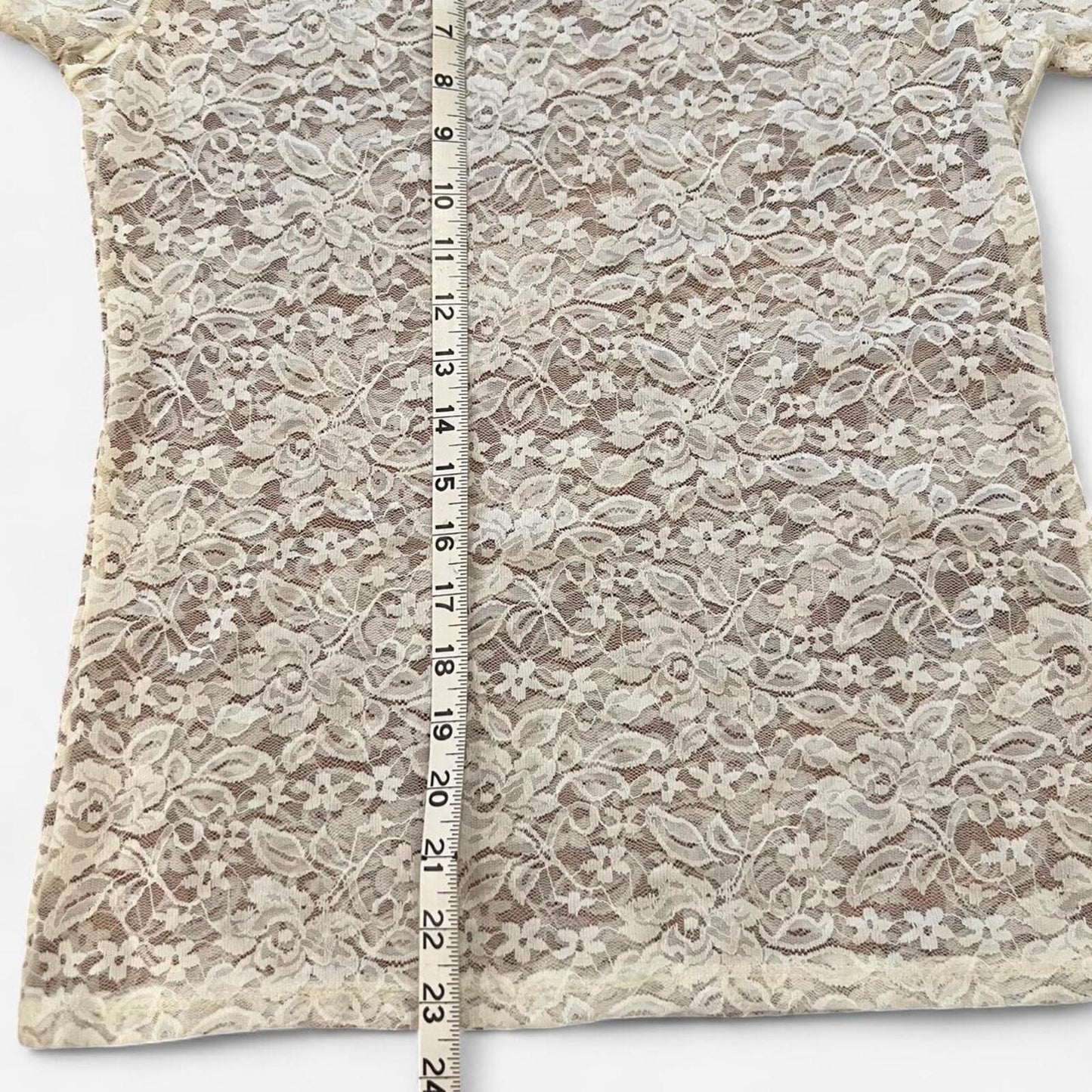 Vintage Y2K Sheer Lace Top Coquette Baby Tee Cream Floral